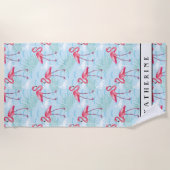 あなたの一流の|のフラミンゴパターンを加えて下さい ビーチタオル (正面)
