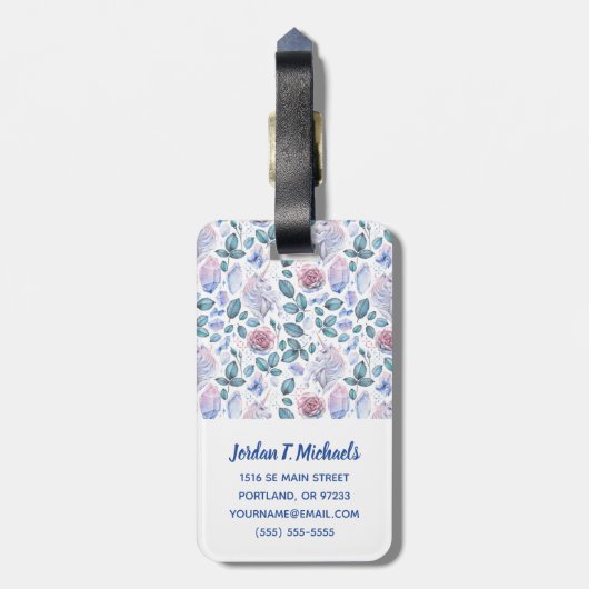 あなたの一流の|のユニコーンの水晶及びバラを加えて下さい ラゲッジタグ (裏面縦)