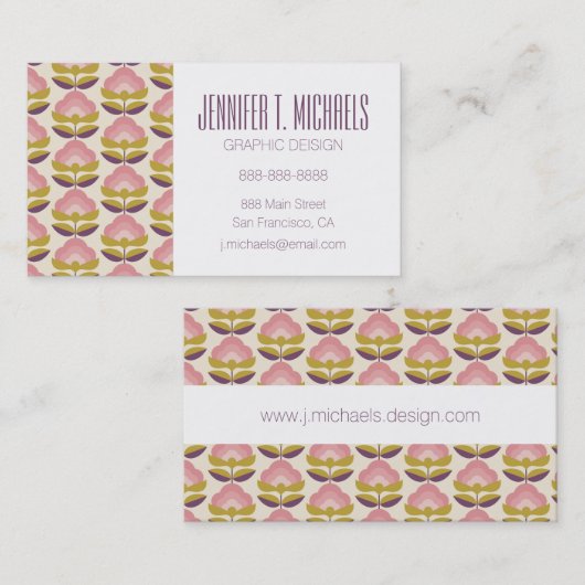 あなたの一流の|のレトロのピンク及び紫色の花パターンを加えて下さい 名刺 (正面/裏面)