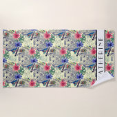 あなたの一流の|のヴィンテージのインドのスタイルのトラパターンを加えて下さい ビーチタオル (正面)