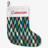 あなたの一流の|の世紀半ばのモダンなティール(緑がかった色)及び珊瑚を加えて下さい スモールクリスマスストッキング (正面)