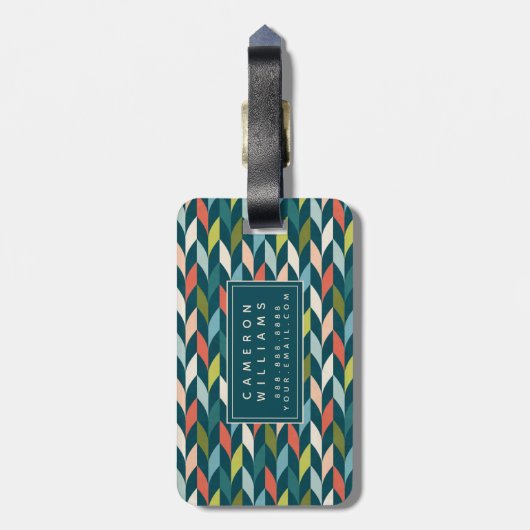 あなたの一流の|の世紀半ばのモダンなティール（緑がかった色）及び珊瑚を加えて下さい ラゲッジタグ (裏面縦)