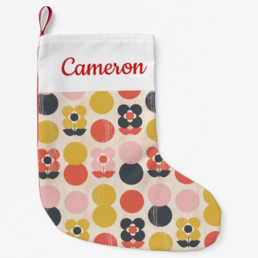 あなたの一流の|の世紀半ばのモダンな花模様を加えて下さい スモールクリスマスストッキング (正面)