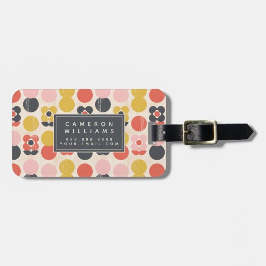 あなたの一流の|の世紀半ばのモダンな花模様を加えて下さい ラゲッジタグ (正面横)