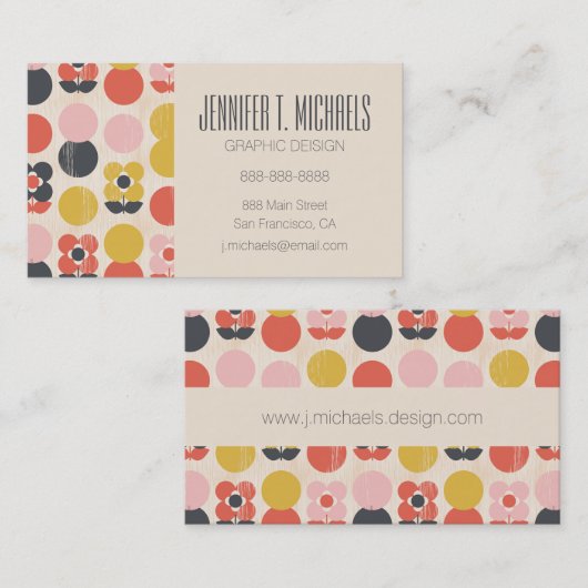 あなたの一流の|の世紀半ばのモダンな花模様を加えて下さい 名刺 (正面/裏面)