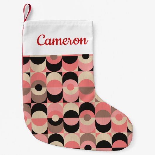 あなたの一流の|の世紀半ばモダンなピンクパターンを加えて下さい スモールクリスマスストッキング (正面)