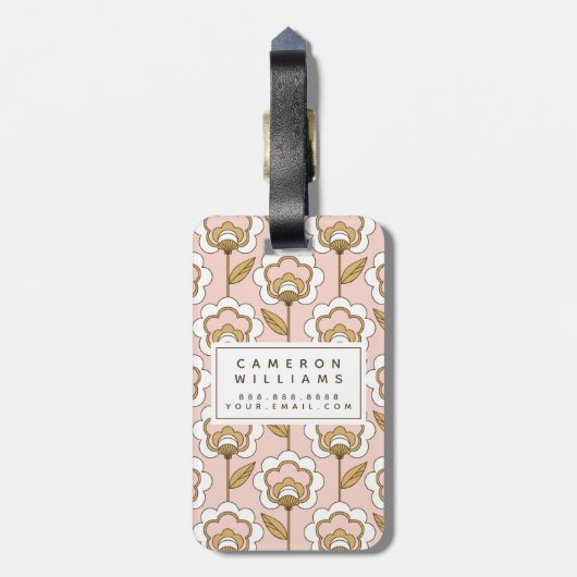 あなたの一流の|の世紀半ばモダンな花パターンを加えて下さい ラゲッジタグ (裏面縦)