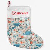 あなたの一流の|の北海のかわいい落書きパターンを加えて下さい スモールクリスマスストッキング (正面)