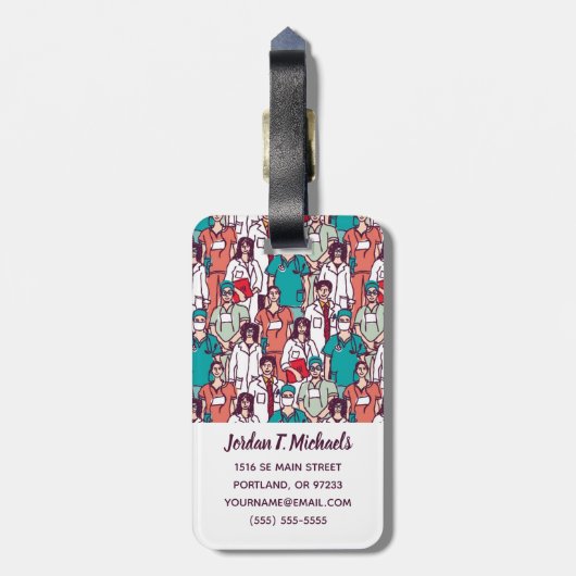 あなたの一流の|の医者及び外科医パターンを加えて下さい ラゲッジタグ (裏面縦)