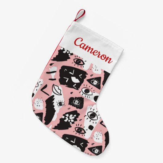 あなたの一流の|の抽象的でモダンな目及び唇パターンを加えて下さい スモールクリスマスストッキング (正面 (吊り時))