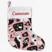 あなたの一流の|の抽象的でモダンな目及び唇パターンを加えて下さい スモールクリスマスストッキング (正面)