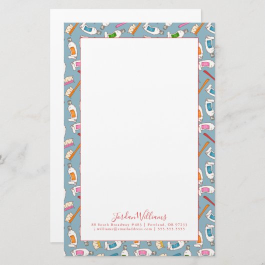 あなたの一流の|の歯ブラシ及び歯磨き粉パターンを加えて下さい 便箋 (正面/裏面)