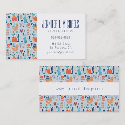 あなたの一流の|の民芸の森林動物パターンを加えて下さい 名刺 (正面/裏面)