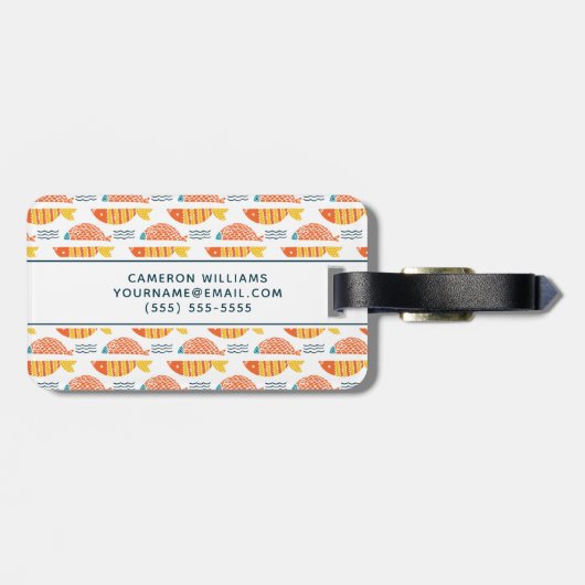 あなたの一流の|の民芸の水泳の魚パターンを加えて下さい ラゲッジタグ (裏面横)