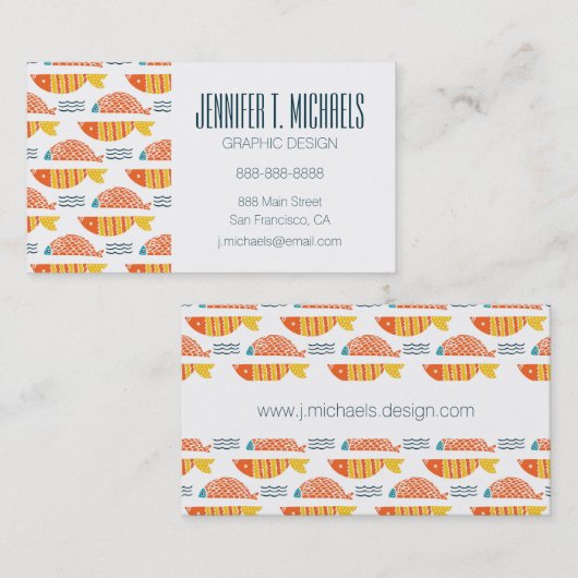 あなたの一流の|の民芸の水泳の魚パターンを加えて下さい 名刺 (正面/裏面)