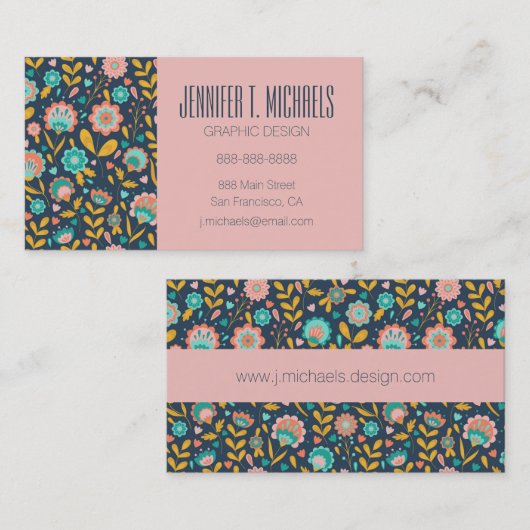 あなたの一流の|の民芸の花模様を加えて下さい 名刺 (正面/裏面)