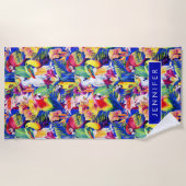 あなたの一流の|の水彩画のオウムを加えて下さい ビーチタオル (正面)