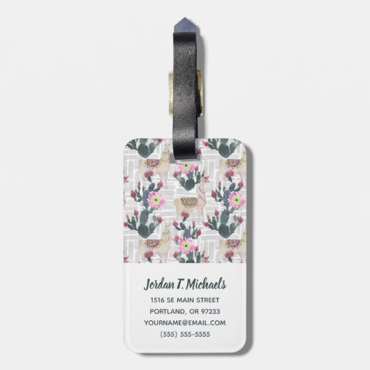 あなたの一流の|の水彩画のサボテンパターンを加えて下さい ラゲッジタグ (裏面縦)