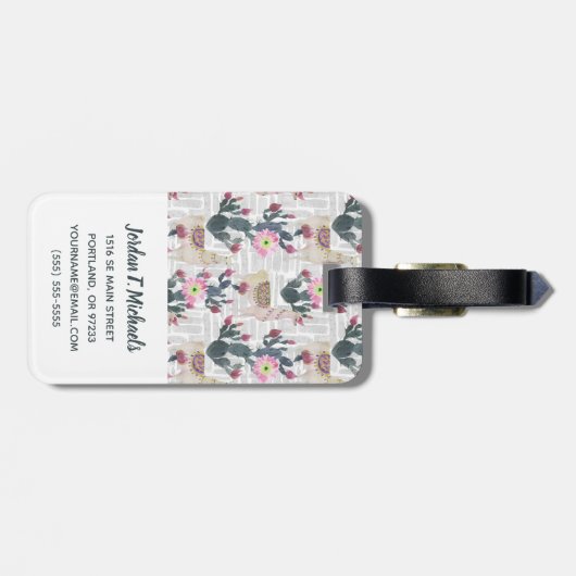 あなたの一流の|の水彩画のサボテンパターンを加えて下さい ラゲッジタグ (裏面横)