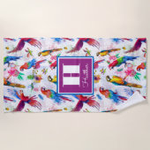 あなたの一流の|の水彩画のスタイルのオウムを加えて下さい ビーチタオル (正面)