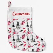 あなたの一流の|の水彩画のマニキュアパターンを加えて下さい スモールクリスマスストッキング (正面)