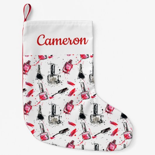 あなたの一流の|の水彩画のマニキュアパターンを加えて下さい スモールクリスマスストッキング (正面)