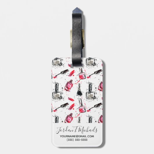 あなたの一流の|の水彩画のマニキュアパターンを加えて下さい ラゲッジタグ (裏面縦)