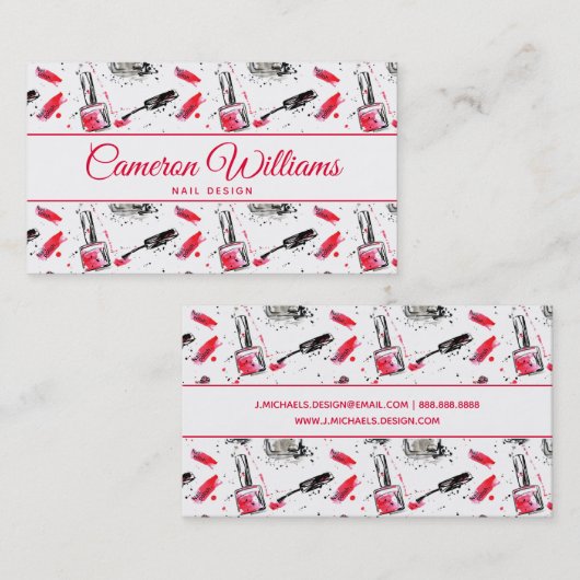 あなたの一流の|の水彩画のマニキュアパターンを加えて下さい 名刺 (正面/裏面)