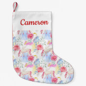 あなたの一流の|の水彩画のユニコーン及びペガソスを加えて下さい スモールクリスマスストッキング (正面)