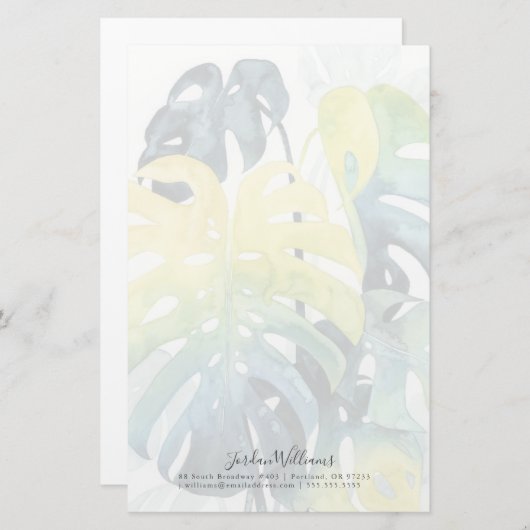 あなたの一流の|の水彩画の日没のヤシの木の葉を加えて下さい 便箋 (正面/裏面)