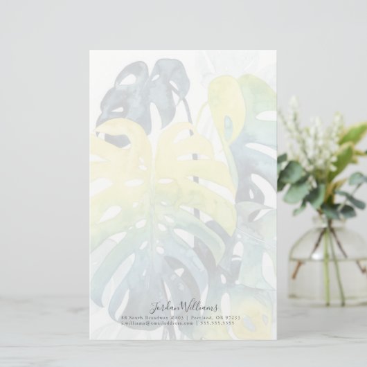 あなたの一流の|の水彩画の日没のヤシの木の葉を加えて下さい 便箋 (スタンド正面)