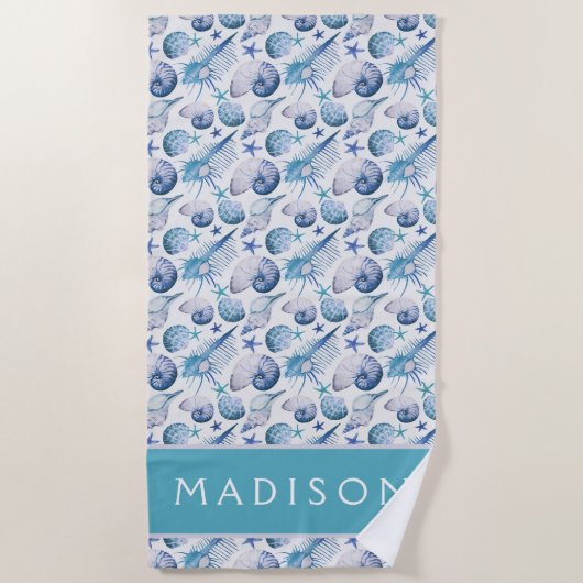 あなたの一流の|の水彩画の貝を加えて下さい ビーチタオル (正面)