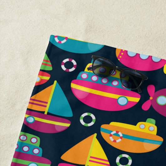 あなたの一流の|の海の交通機関パターンを加えて下さい ビーチタオル (インサイチュ)