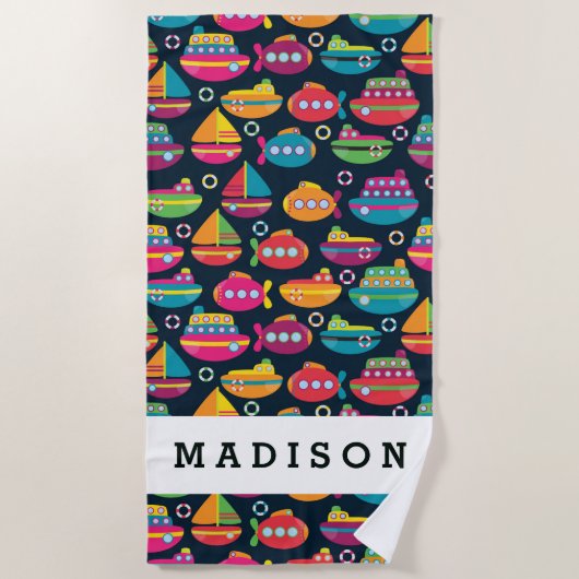 あなたの一流の|の海の交通機関パターンを加えて下さい ビーチタオル (正面)