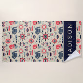 あなたの一流の|の海洋生物パターンを加えて下さい ビーチタオル (正面)