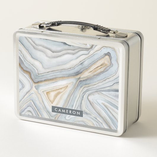 あなたの一流の|の灰色によって大理石模様をつけられる抽象デザインを加えて下さい メタルランチボックス (裏面)