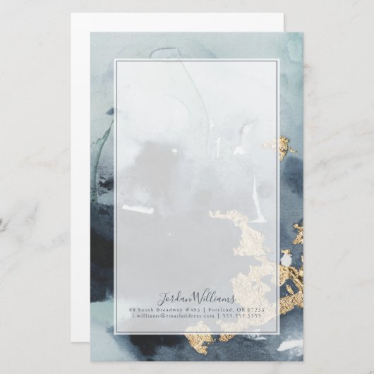 あなたの一流の|の紺碧及び金ゴールドを加えて下さい 便箋 (正面/裏面)