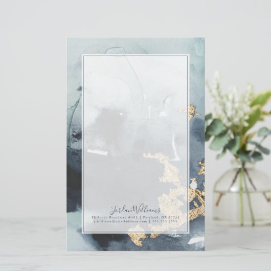 あなたの一流の|の紺碧及び金ゴールドを加えて下さい 便箋 (スタンド正面)