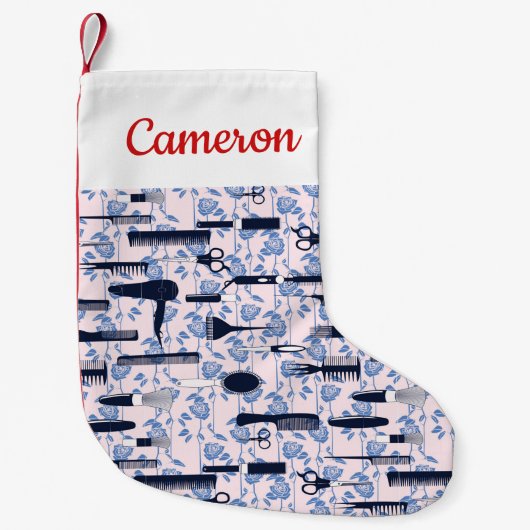 あなたの一流の|の美しいの心配の青のバラパターンを加えて下さい スモールクリスマスストッキング (正面)