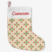 あなたの一流の|の花のピンク及び緑のキルトの民芸を加えて下さい スモールクリスマスストッキング (正面)