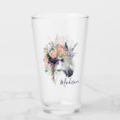 あなたの一流の|の花柄によって服を着せられるユニコーンを加えて下さい タンブラーグラス (正面)