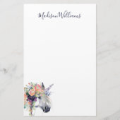 あなたの一流の|の花柄によって服を着せられるユニコーンを加えて下さい 便箋 (正面)