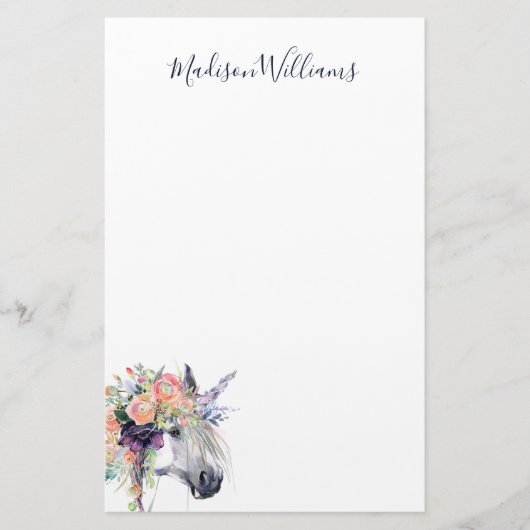 あなたの一流の|の花柄によって服を着せられるユニコーンを加えて下さい 便箋 (正面)