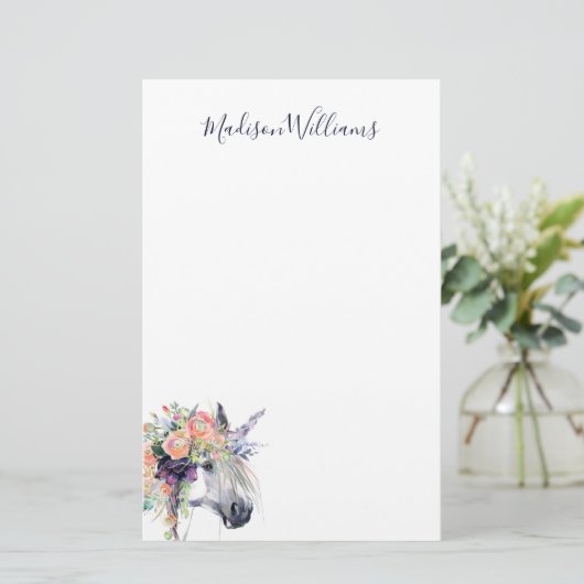 あなたの一流の|の花柄によって服を着せられるユニコーンを加えて下さい 便箋 (スタンド正面)