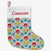 あなたの一流の|の花柄のハートの民芸パターンを加えて下さい スモールクリスマスストッキング (正面)