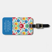 あなたの一流の|の花柄のハートの民芸パターンを加えて下さい ラゲッジタグ (正面横)
