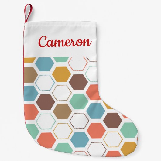 あなたの一流の|の蜂のはちの巣モジュールパターンを加えて下さい スモールクリスマスストッキング (正面)