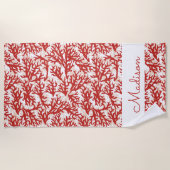 あなたの一流の|の赤い珊瑚パターンを加えて下さい ビーチタオル (正面)