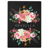 あなたの一流の|の黒の美しい水彩画の花柄 クリップボード (裏面)