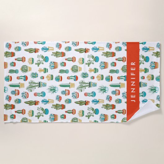 あなたの一流の|のSucculentsパターンを加えて下さい ビーチタオル (正面)